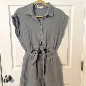 By Together - Blue-Gray Romper (with POCKETS!)
